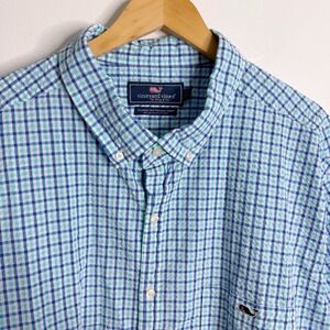 Vineyard Vines Men's 2XB Blue Plaid Short Sleeves Shirt Classic Tucker Shirt